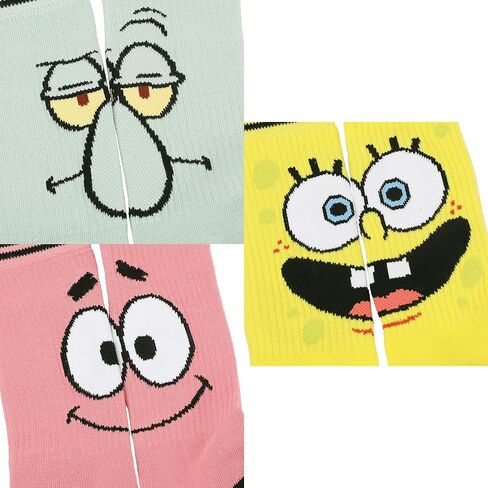 جوارب Bioworld Spongebob Squarepants ذات الوجه الكبير Spongebob وPatrick وSquidward للرجال مكونة من 3 قطع in Saudi Arabia