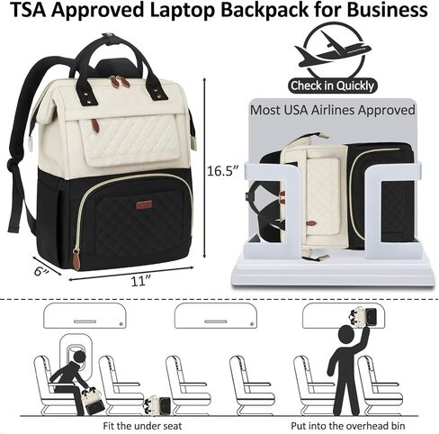 حقيبة ظهر للكمبيوتر المحمول مقاس 15.6 بوصة للنساء خفيفة الوزن، معتمدة من إدارة أمن المواصلات الأمريكية، حقيبة ظهر للكمبيوتر المحمول للسفر، العمل، الأعمال، الكلية، المشي لمسافات طويلة، بيج in Kuwait