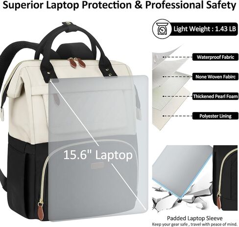 حقيبة ظهر للكمبيوتر المحمول مقاس 15.6 بوصة للنساء خفيفة الوزن، معتمدة من إدارة أمن المواصلات الأمريكية، حقيبة ظهر للكمبيوتر المحمول للسفر، العمل، الأعمال، الكلية، المشي لمسافات طويلة، بيج in Kuwait