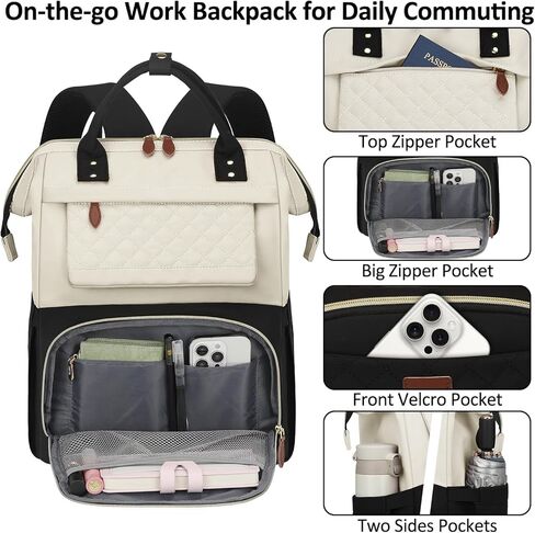 حقيبة ظهر للكمبيوتر المحمول مقاس 15.6 بوصة للنساء خفيفة الوزن، معتمدة من إدارة أمن المواصلات الأمريكية، حقيبة ظهر للكمبيوتر المحمول للسفر، العمل، الأعمال، الكلية، المشي لمسافات طويلة، بيج in Kuwait