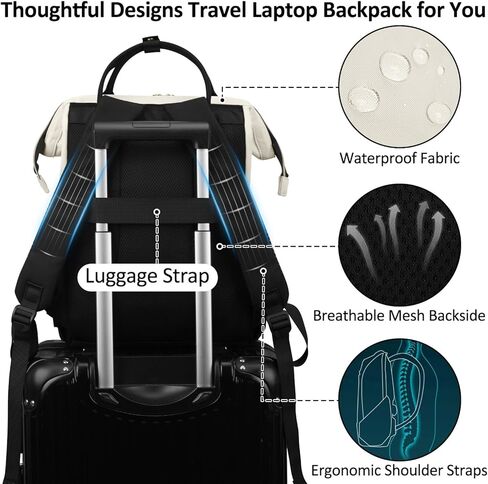 حقيبة ظهر للكمبيوتر المحمول مقاس 15.6 بوصة للنساء خفيفة الوزن، معتمدة من إدارة أمن المواصلات الأمريكية، حقيبة ظهر للكمبيوتر المحمول للسفر، العمل، الأعمال، الكلية، المشي لمسافات طويلة، بيج in Kuwait