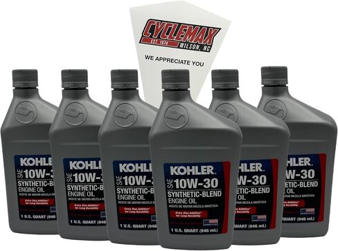 ستة عبوات متوافقة مع زيت المحرك Kohler SAE 10W-30 المصنوع من مزيج صناعي 25 357 65-S تحتوي على ستة كوارتات وقمع in Saudi Arabia