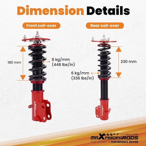 maxpeedingrods Coilovers لكرايسلر نيون 2000-2002، لسيارة دودج نيون سيدان 2000-2005، طقم تعليق كويلوفيرز قابل للتعديل بـ 24 مستوى، مجموعة خفض تعديل الارتفاع باللون الأحمر in Saudi Arabia