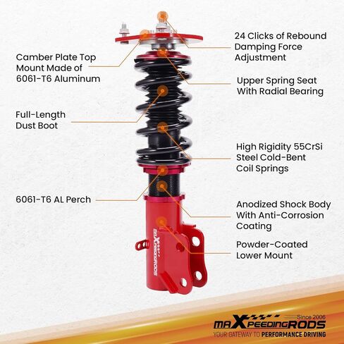 maxpeedingrods Coilovers لكرايسلر نيون 2000-2002، لسيارة دودج نيون سيدان 2000-2005، طقم تعليق كويلوفيرز قابل للتعديل بـ 24 مستوى، مجموعة خفض تعديل الارتفاع باللون الأحمر in Saudi Arabia