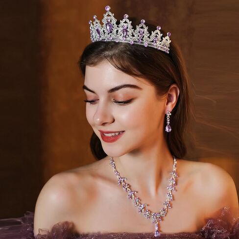 Women Jewelry Set Tiara Set with Earrings and Necklace Gold Gothic Rhinestone Bridesmaid Jewelry Set for Wedding Costume Hair Accessories, Mother's Day Gifts in Saudi Arabia
