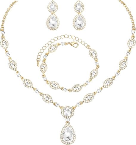 مجموعة مجوهرات نسائية أنيقة على شكل دمعة من الكريستال من CSY أقراط متدلية وسوار للعرائس ووصيفات العروس in Kuwait