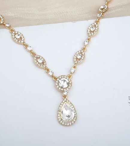 مجموعة مجوهرات نسائية أنيقة على شكل دمعة من الكريستال من CSY أقراط متدلية وسوار للعرائس ووصيفات العروس in Kuwait