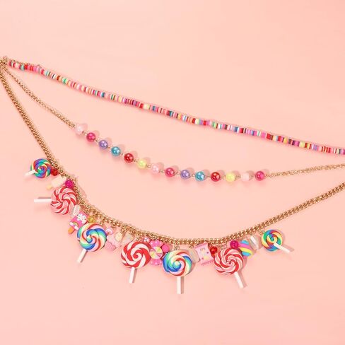 مصاصة كاندي الطبقات قلادة أقراط مجموعة الجدة مضحك حبات اللؤلؤ الملونة الحلو كاندي مصاصة الآيس كريم الحلوى قلادة المختنق القلائد استرخى أقراط عيد ميلاد عطلة حفلة مجوهرات هدية in Kuwait