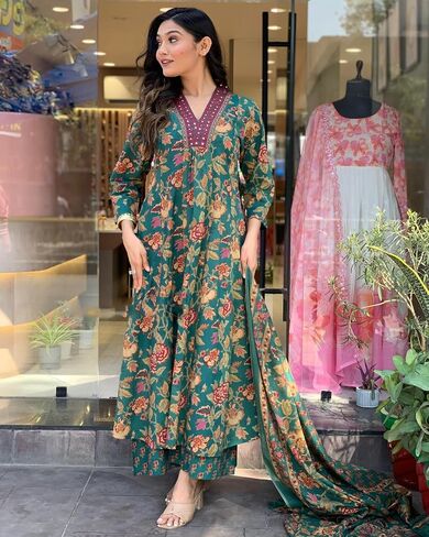 New Women's Anarkali Printed Kurta with Palazzo in Saudi Arabia