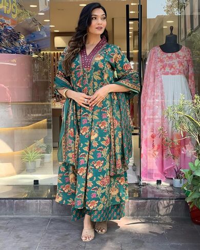 New Women's Anarkali Printed Kurta with Palazzo in Saudi Arabia