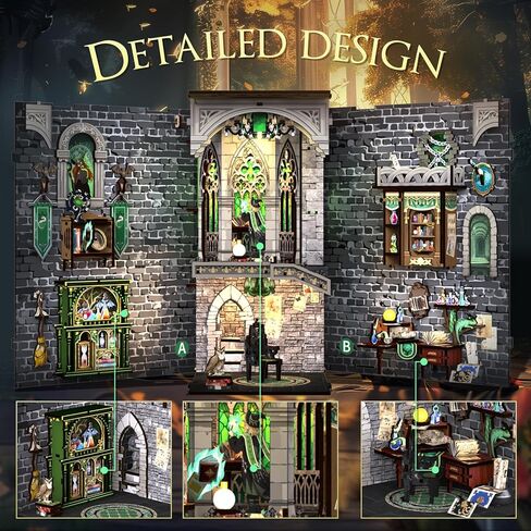 Cutefun DIY Book Nook Kit Birthday Gift for Adults, Teens, Family, DIY Miniature House Booknook Kit Bookshelf Decor 3D Wooden Puzzles for Adults, Tiny Home Model with LED Light (Eternal Bookstore) in Kuwait