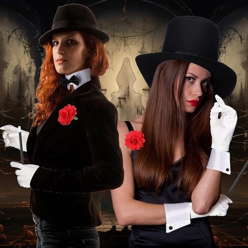 6 Pcs Halloween Magician Costume Accessories for Women Adult Include Glitter Fishnets Stockings Black Magician Top Hat Wand Gloves Bow Tie and Rose Flower Brooch for Halloween Cosplay Party in Saudi Arabia