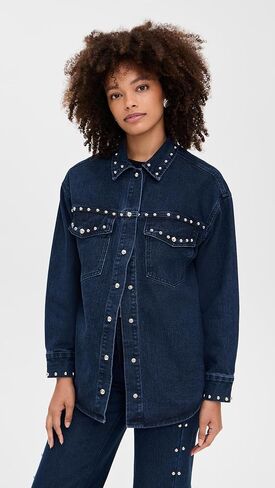 MOON RIVER Women's Button Up Stud Detail Denim Jacket in Saudi Arabia