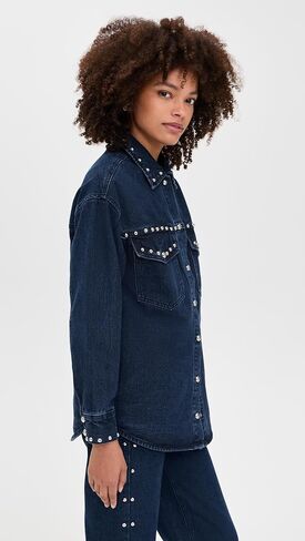 MOON RIVER Women's Button Up Stud Detail Denim Jacket in Saudi Arabia
