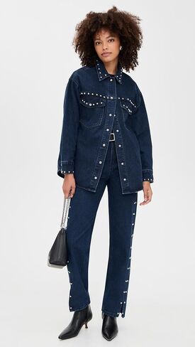 MOON RIVER Women's Button Up Stud Detail Denim Jacket in Saudi Arabia