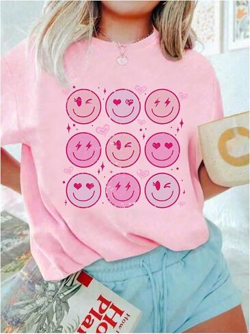 WDIRARA Girl's Cute Graphic T Shirts Crew Neck Short Sleeve Tee Top in Saudi Arabia