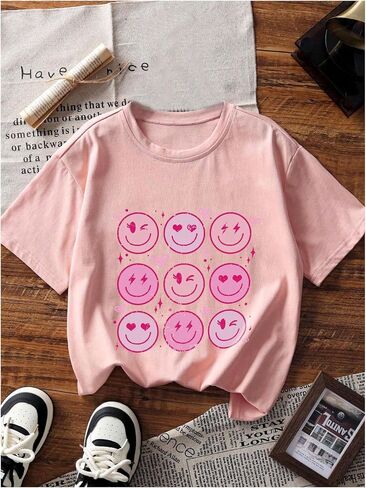 WDIRARA Girl's Cute Graphic T Shirts Crew Neck Short Sleeve Tee Top in Saudi Arabia