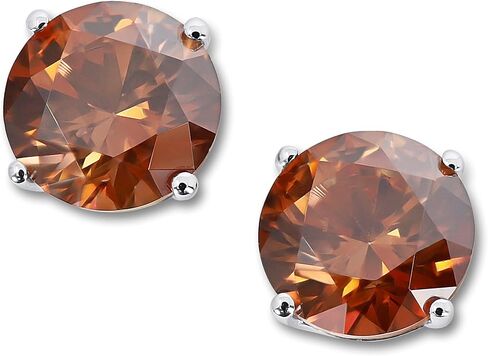 14K White Gold Brown Cubic Zirconia Stud Earrings, 7mm Round in Saudi Arabia