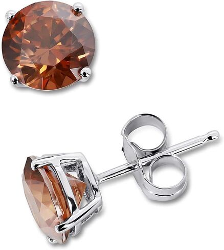 14K White Gold Brown Cubic Zirconia Stud Earrings, 7mm Round in Saudi Arabia