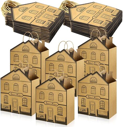 House Shaped Gift Bags Paper Gift Bags with Handles Real Estate Agent Gifts House Shaped Treat Bags Kraft Real Estate Party Bags Gift Wrap Bags for Real Estate Supplies Shopping Business (12 Pieces) in Kuwait