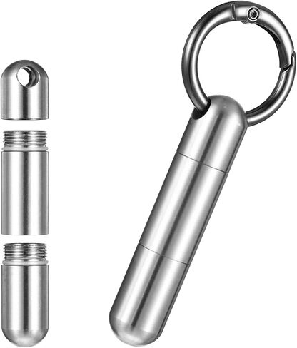 Small Pill Case Keychain Tiny Portable Pill Container Carabiner Clip Medicine Holder Bottle Mini Waterproof Metal Emergency Medicine Organizer for Travel Purse Outdoor Camping (2 Compartment) in Saudi Arabia