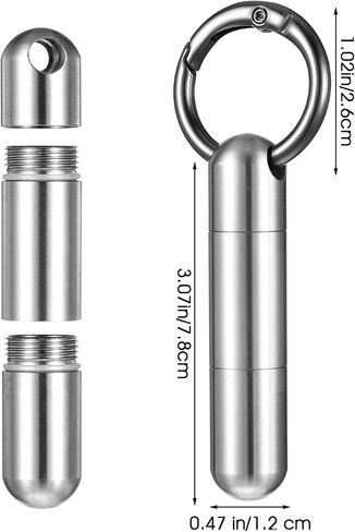 Small Pill Case Keychain Tiny Portable Pill Container Carabiner Clip Medicine Holder Bottle Mini Waterproof Metal Emergency Medicine Organizer for Travel Purse Outdoor Camping (2 Compartment) in Saudi Arabia