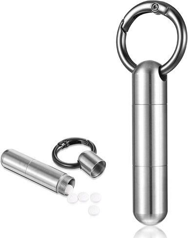 Small Pill Case Keychain Tiny Portable Pill Container Carabiner Clip Medicine Holder Bottle Mini Waterproof Metal Emergency Medicine Organizer for Travel Purse Outdoor Camping (2 Compartment) in Saudi Arabia