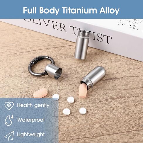 Small Pill Case Keychain Tiny Portable Pill Container Carabiner Clip Medicine Holder Bottle Mini Waterproof Metal Emergency Medicine Organizer for Travel Purse Outdoor Camping (2 Compartment) in Saudi Arabia