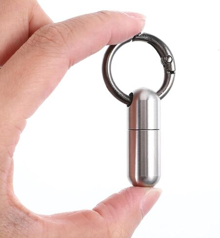Small Pill Case Keychain Tiny Portable Pill Container Carabiner Clip Medicine Holder Bottle Mini Waterproof Metal Emergency Medicine Organizer for Travel Purse Outdoor Camping (2 Compartment) in Saudi Arabia