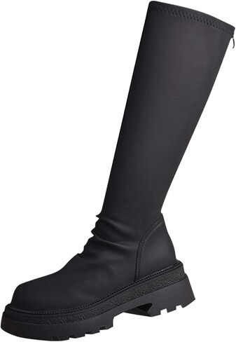 Women's Platform Knee High Boots Non Slip Western Combat Shoes Round Toe Water Resistant Fashion Casual Boot in Saudi Arabia
