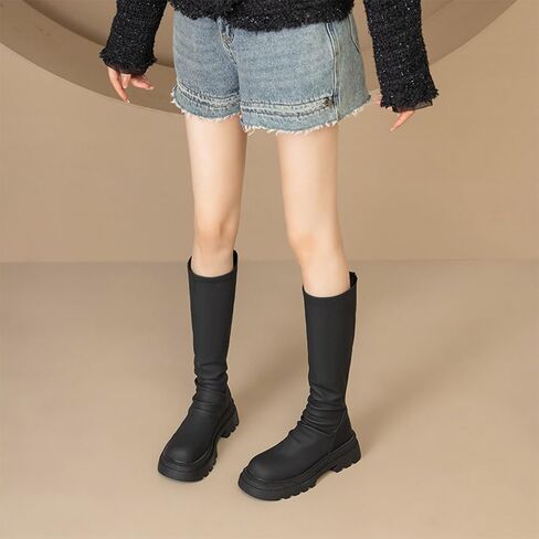 Women's Platform Knee High Boots Non Slip Western Combat Shoes Round Toe Water Resistant Fashion Casual Boot in Saudi Arabia
