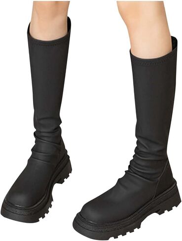 Women's Platform Knee High Boots Non Slip Western Combat Shoes Round Toe Water Resistant Fashion Casual Boot in Saudi Arabia