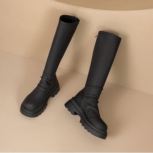 Women's Platform Knee High Boots Non Slip Western Combat Shoes Round Toe Water Resistant Fashion Casual Boot in Saudi Arabia