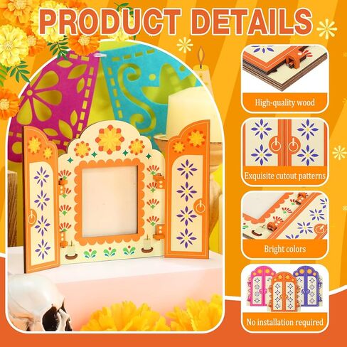 6 قطع من ديكورات Dia De Los Muertos Altar Ofrenda يوم الموتى، إطار صورة تذكاري خشبي، صندوق ظل لديكور Dia De Los Muertos التذكاري، لوازم حفلات الهالوين المكسيكية in Kuwait
