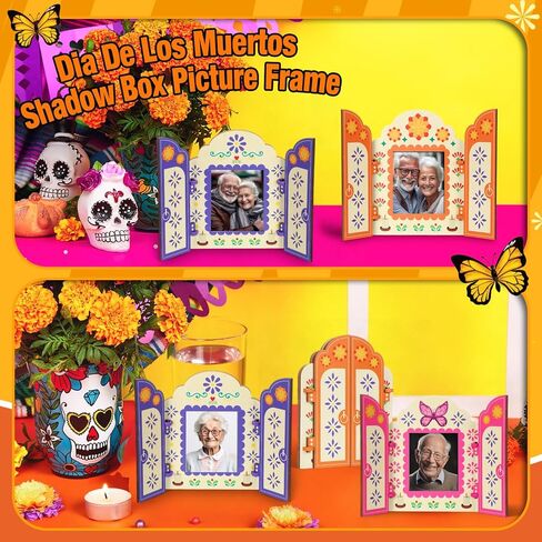 6 قطع من ديكورات Dia De Los Muertos Altar Ofrenda يوم الموتى، إطار صورة تذكاري خشبي، صندوق ظل لديكور Dia De Los Muertos التذكاري، لوازم حفلات الهالوين المكسيكية in Kuwait
