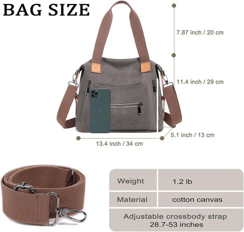 DOURR Women Canvas Shoulder Handbags Casual Cross body Bag Work Travel Commuter Tote in Kuwait