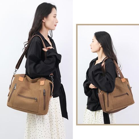 DOURR Women Canvas Shoulder Handbags Casual Cross body Bag Work Travel Commuter Tote in Kuwait