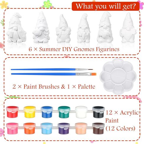 CroBlissful 6 Sets Paint Your Own Ceramic Gnome Statues Ready to Paint Ceramics Paintable Gnome Figurines Unpainted Plaster Arts and Crafts with Brush Palette Paint for Adults (Halloween) in Kuwait