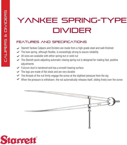 Starrett Yankee Spring-Type Divider with High-Grade Steel, Bow Spring and Quick Adjusting Spring Nut - 4" Size and Capacity, Spring Joint Type - 83B-4 in Saudi Arabia