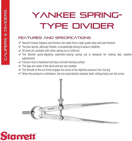 Starrett Yankee Spring-Type Divider with High-Grade Steel, Bow Spring and Quick Adjusting Spring Nut - 4" Size and Capacity, Spring Joint Type - 83B-4 in Saudi Arabia