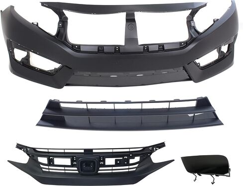 غطاء المصد الأمامي Garage-Pro لسيارة Honda Civic 2016-2018، معبأ بـ 4 قطع مع مجموعة مصبغة، استبدال المصد الأمامي لموديلات DX/EX/EX-L/EX-T/LX/LX-P/Touring، كوبيه/سيدان، باستثناء Hatchback & Si in Saudi Arabia