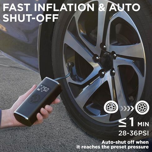 StartPro Tire Inflator Portable Air Compressor, 150PSI Cordless Air Pump, Dual Power Suply, LED Display, Flashlight, Auto Shut-Off, Fast Inflation for Car, Motorcycle, Bike, and Sports Equipment in Saudi Arabia