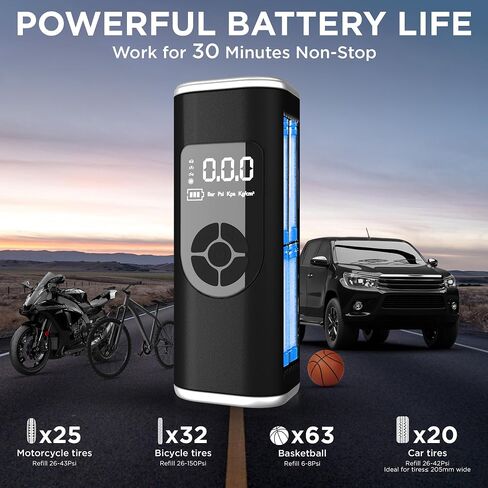 StartPro Tire Inflator Portable Air Compressor, 150PSI Cordless Air Pump, Dual Power Suply, LED Display, Flashlight, Auto Shut-Off, Fast Inflation for Car, Motorcycle, Bike, and Sports Equipment in Saudi Arabia