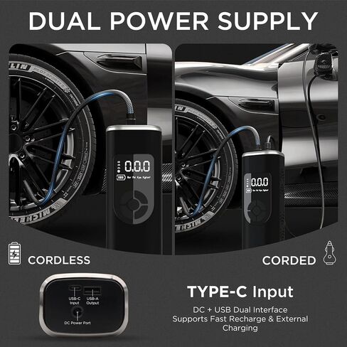 StartPro Tire Inflator Portable Air Compressor, 150PSI Cordless Air Pump, Dual Power Suply, LED Display, Flashlight, Auto Shut-Off, Fast Inflation for Car, Motorcycle, Bike, and Sports Equipment in Saudi Arabia