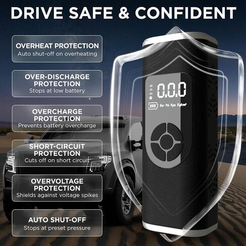 StartPro Tire Inflator Portable Air Compressor, 150PSI Cordless Air Pump, Dual Power Suply, LED Display, Flashlight, Auto Shut-Off, Fast Inflation for Car, Motorcycle, Bike, and Sports Equipment in Saudi Arabia