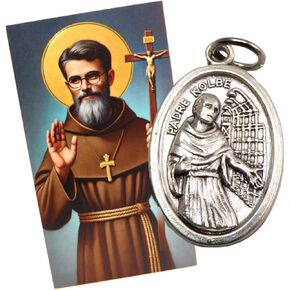 مجموعة قلادة وسام St Maximilian Kolbe من Westmon Works مع ميدالية معدنية إيطالية وبطاقة صلاة مقدسة in Saudi Arabia
