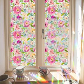 Privacy Film for Glass Windows,Flower Decorative Static Clings Rainbow Window Tint for Home Room Decor Bathroom Door Car Stickers with Iridescent Effect, Removable in Kuwait