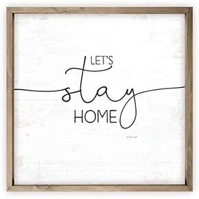 لافتة حائط خشبية ريفية من Let's Stay Home مقاس 12x12 (يتضمن الإطار) in Kuwait