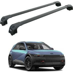 قضبان متقاطعة لرف السقف لشركة Hyundai Ioniq 5 (2025–Up) - تناسب قضبان السقف المتدفقة/المدمجة، حامل مشبك السكك الحديدية، سعة 330 رطلاً، قضبان فتحة T من الألومنيوم، قابلة للقفل، تركيب عالي التحمل بدون حفر (أسود) in Kuwait