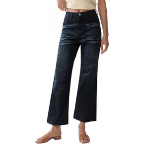 Wide Leg High Waisted Jeans for Women Trendy Stretchy Cropped Straight Leg Flare Jeans Frayed Hem Baggy Denim Pants in Kuwait